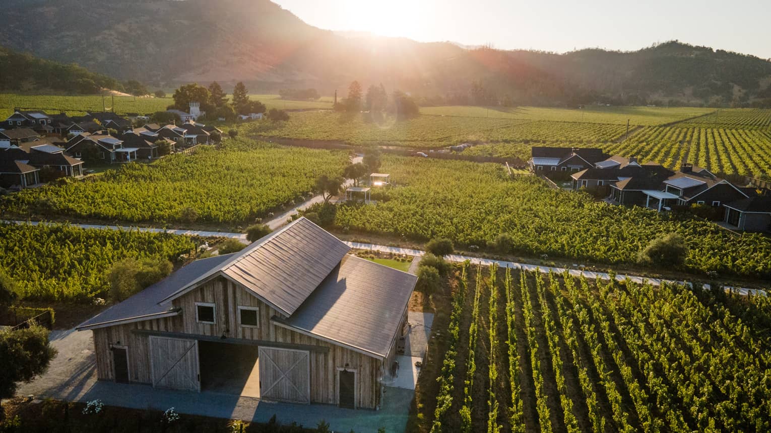 Aerial view of Four Seasons Resort Napa Valley and vineyards