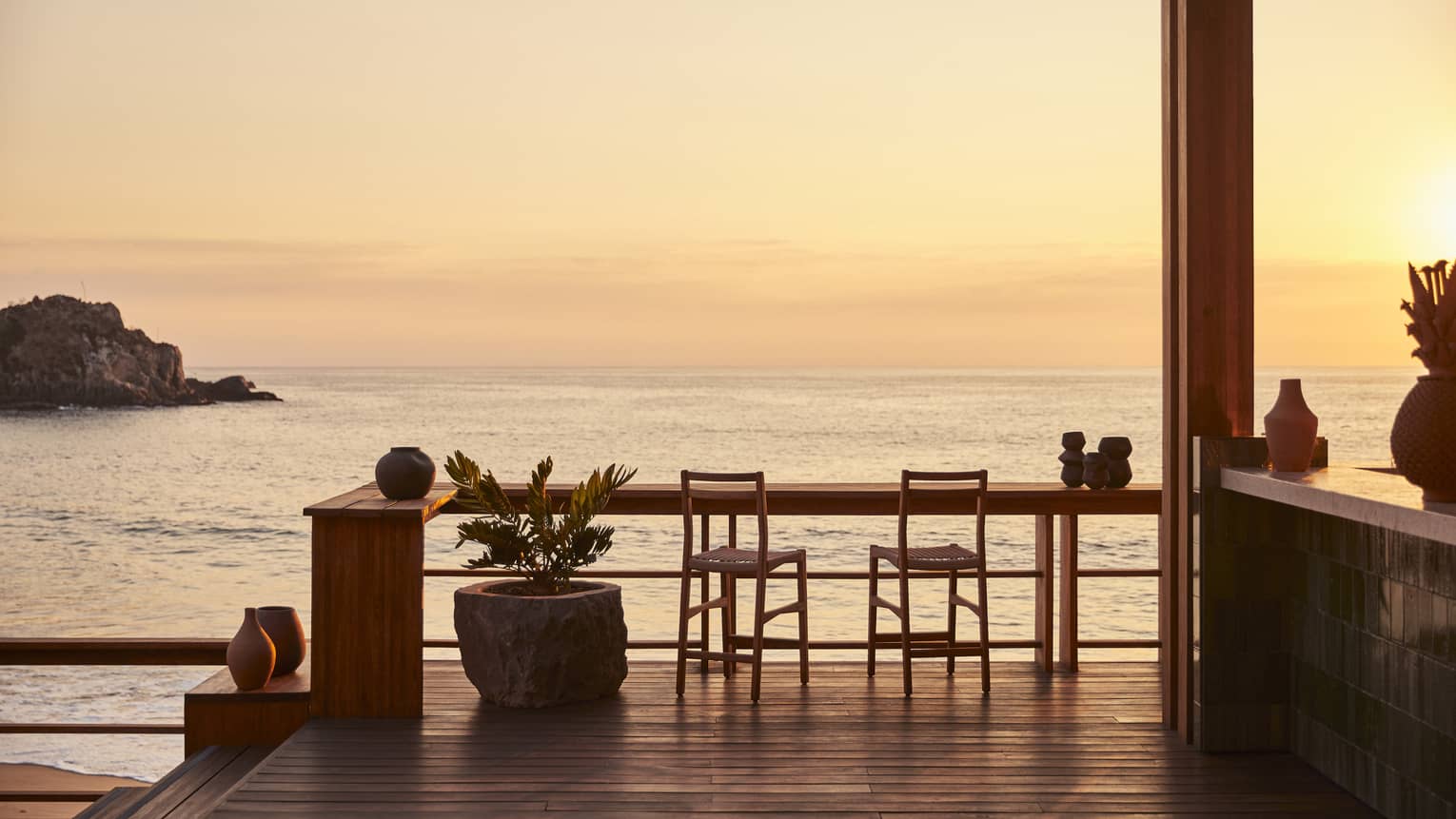 Sunset at a restaurant overlooking the ocean.