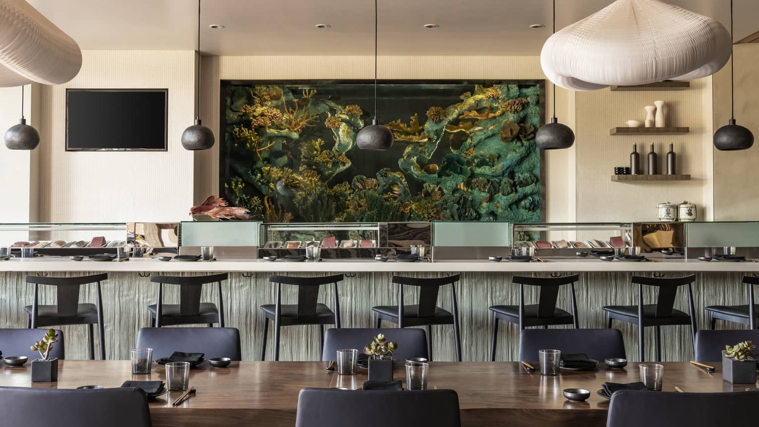 U-shape conference seating in Avalon, the private dining room of Coin & Candor restaurant