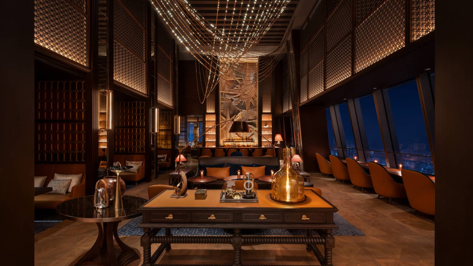 Dimly lit Harbour Bar at Four Seasons Hotel Dalian