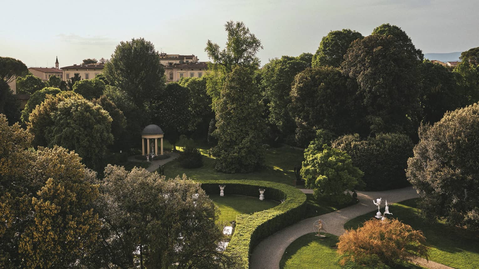 Aerial view of the manicured Gherardesca Garden at Four Seasons Hotel Florence