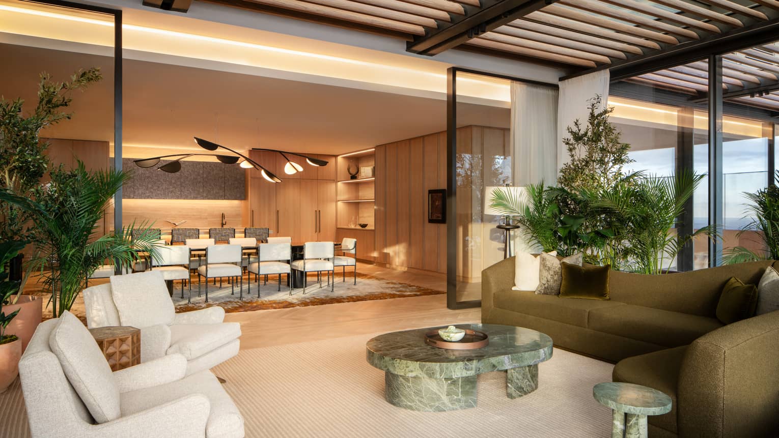 Interior of residence living room and dining room