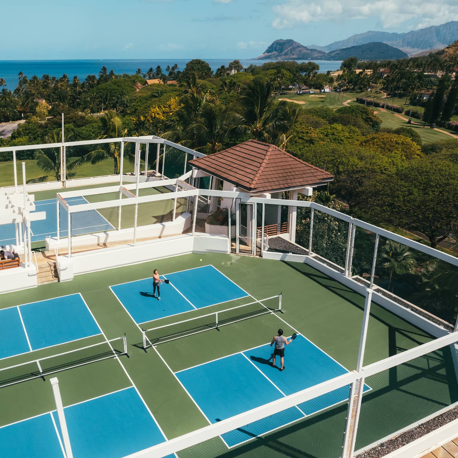 An aerial view of the Resort's four pickleball courts