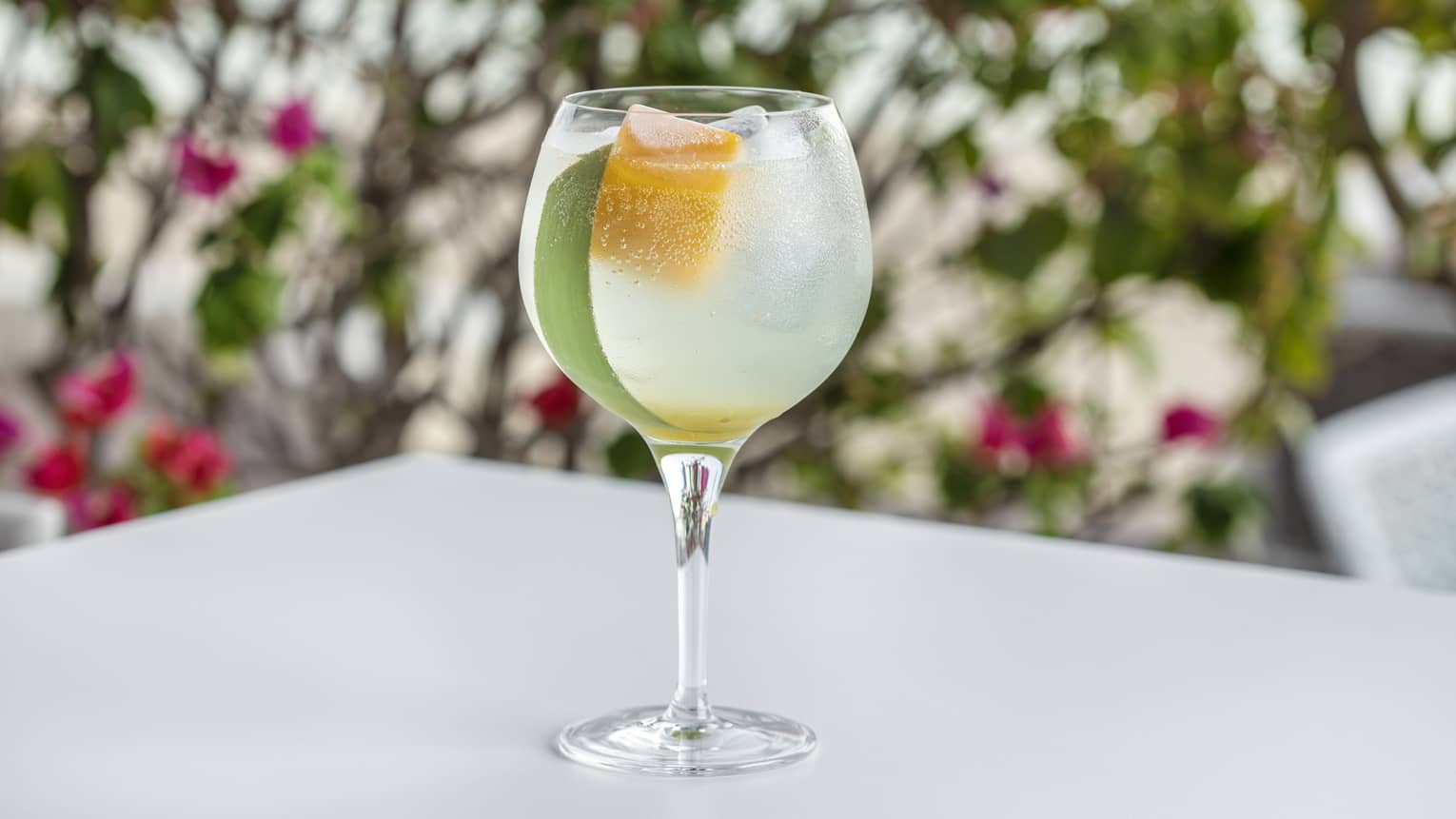 Gin Tropical in a stemmed glass