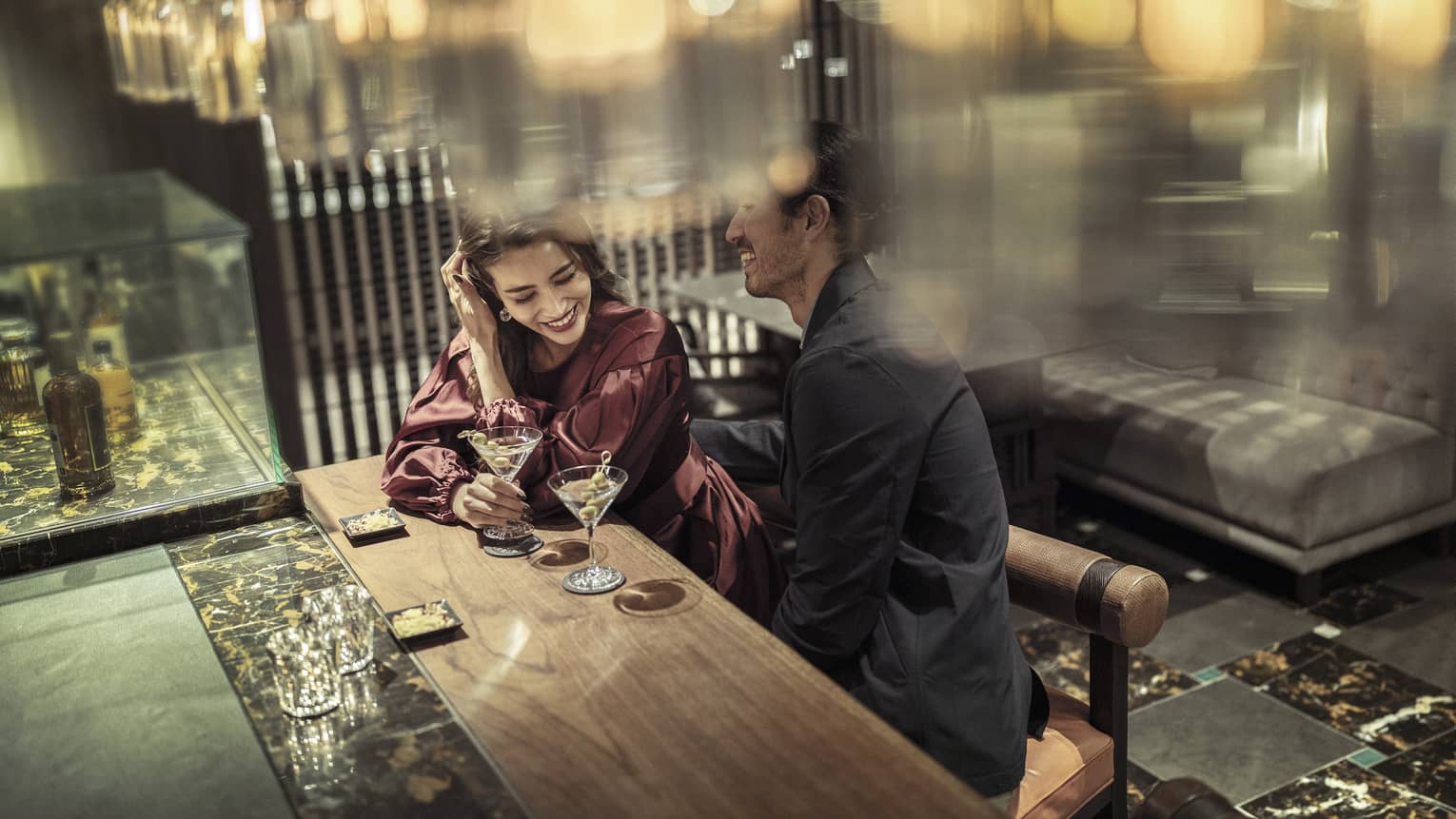 Couple enjoying Christmas cocktails at The Lounge in Kyoto