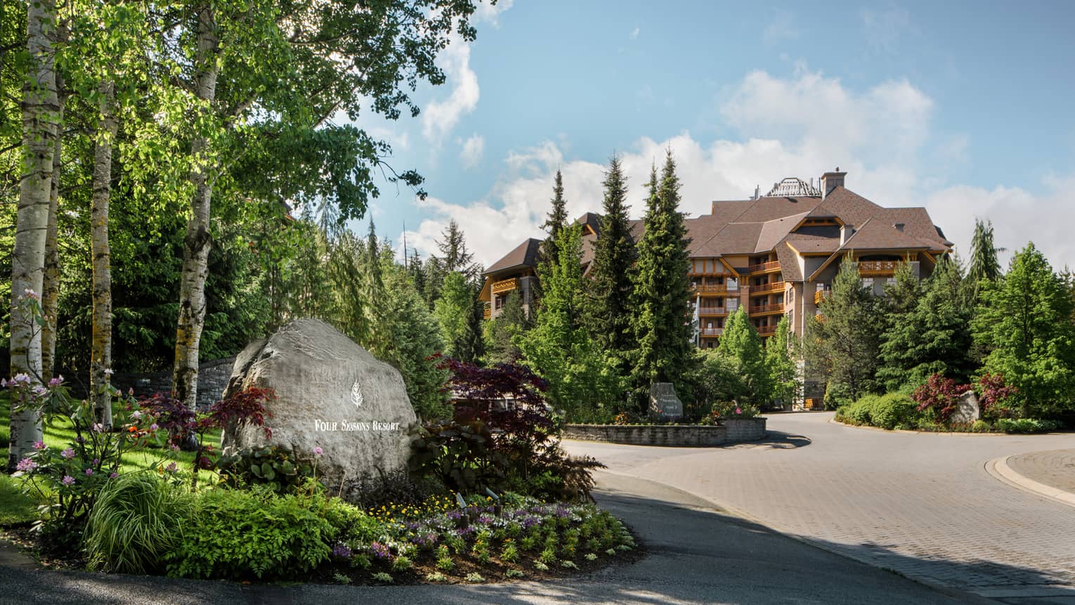 Exterior of the resort in springtime