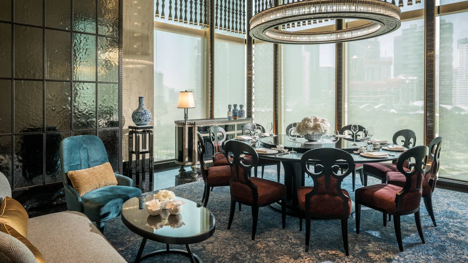 Yun House Private Dining table with a view to the city