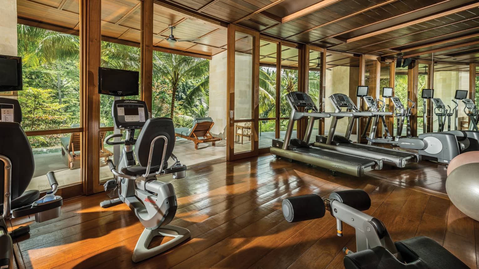 Gym equipment at a Bali resort fitness centre