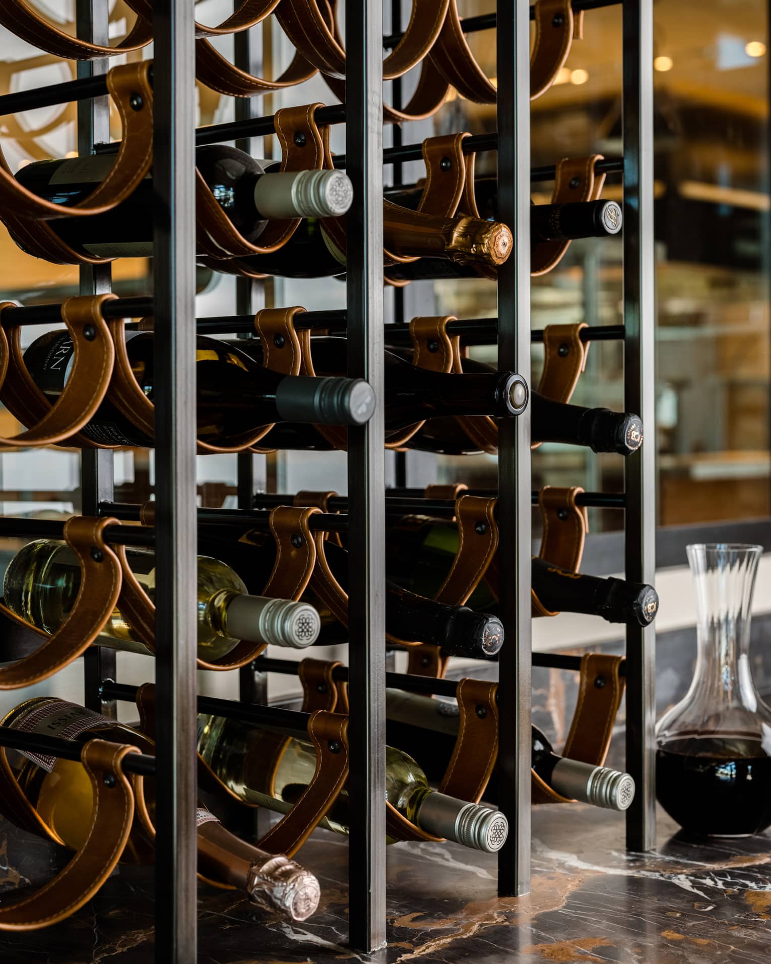 Racks of wine stacked on each other.