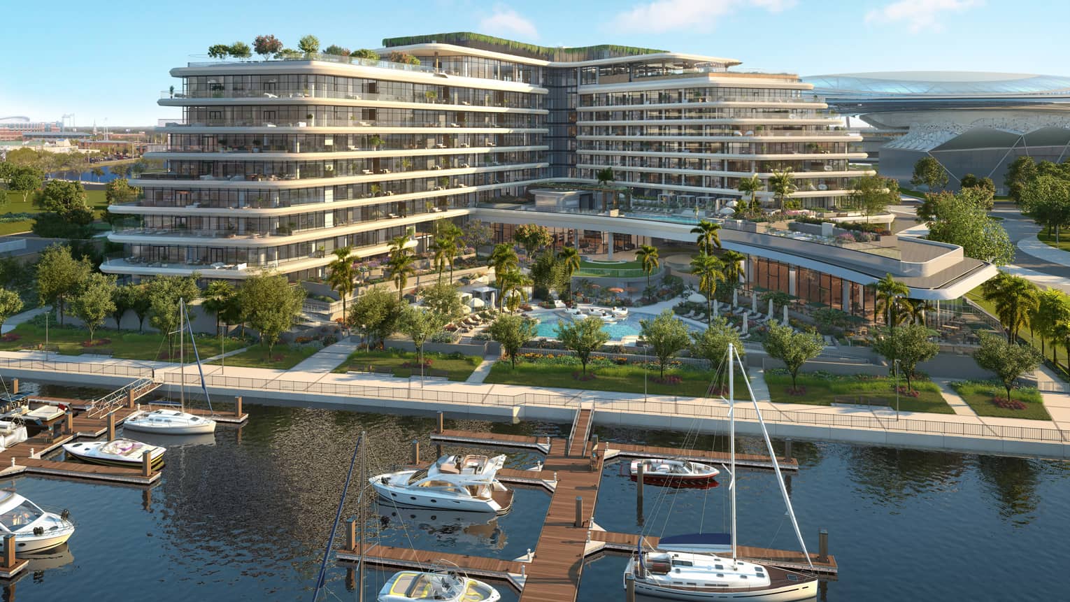Rendering of residence building and marina