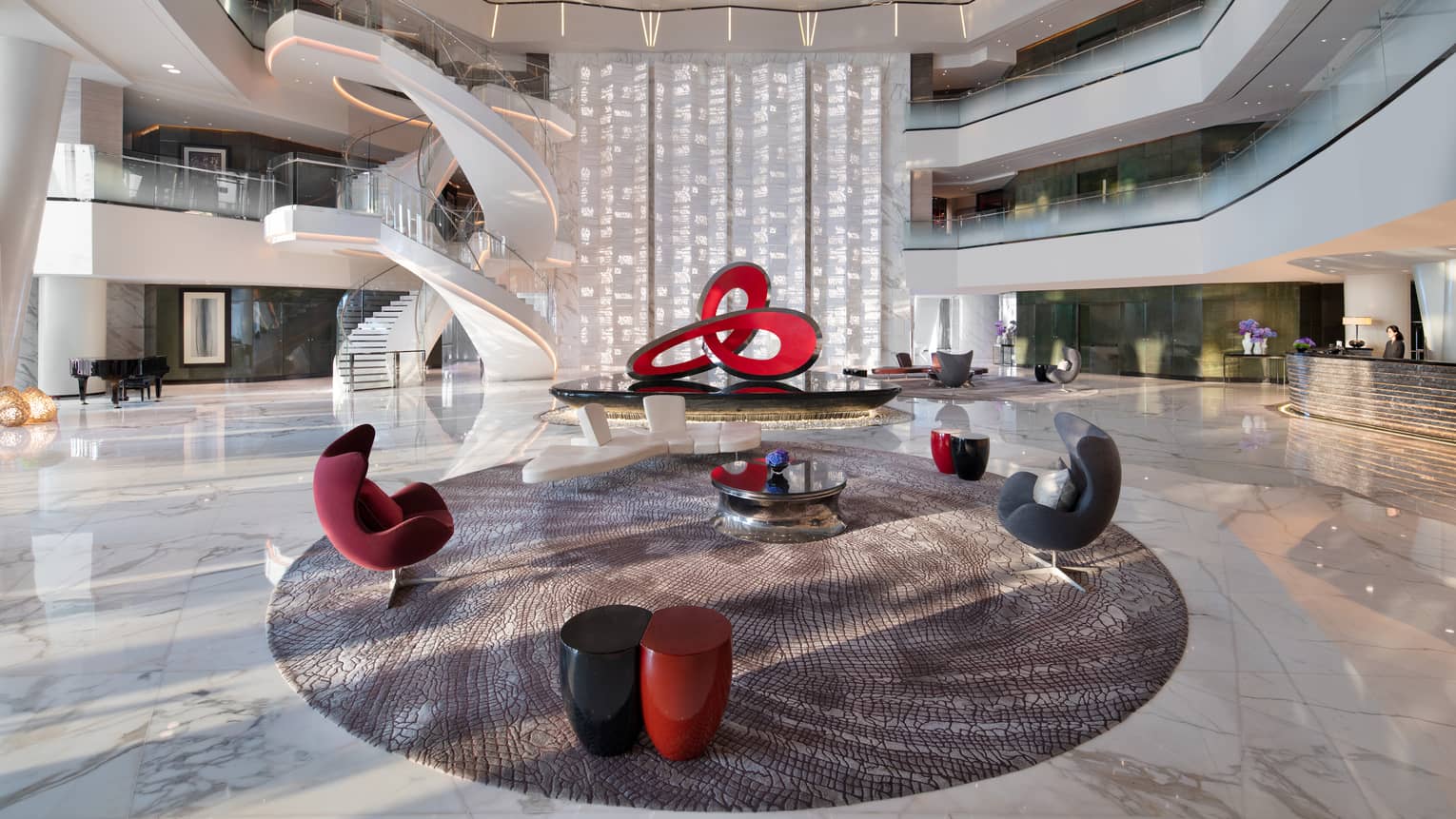 Lobby of FS Guangzhou with red, black and silver accents