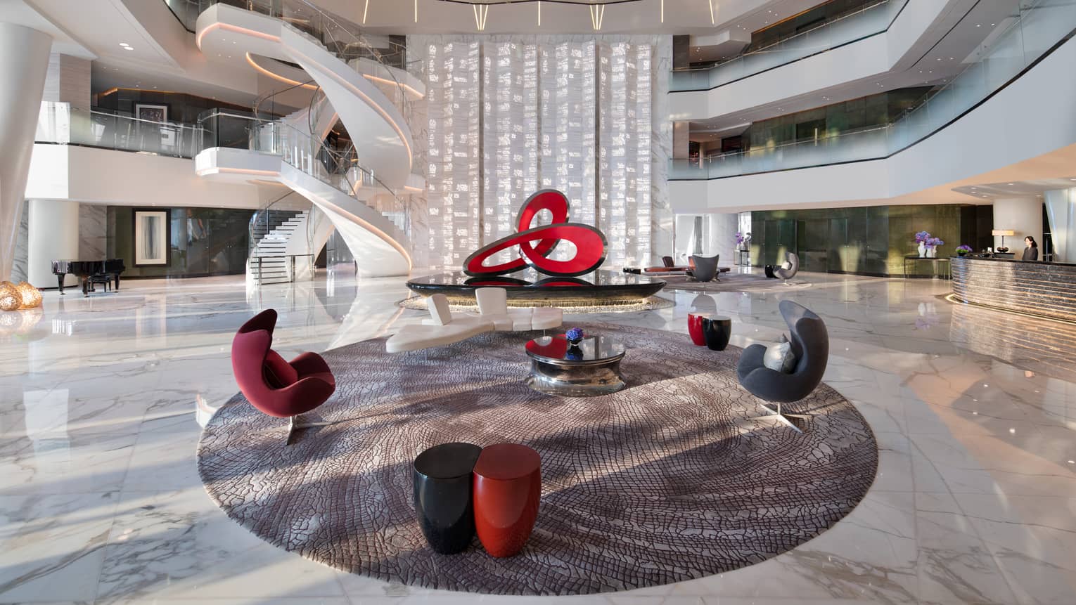 Lobby of FS Guangzhou with red, black and silver accents