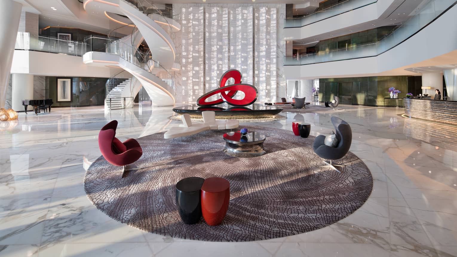 Lobby of FS Guangzhou with red, black and silver accents