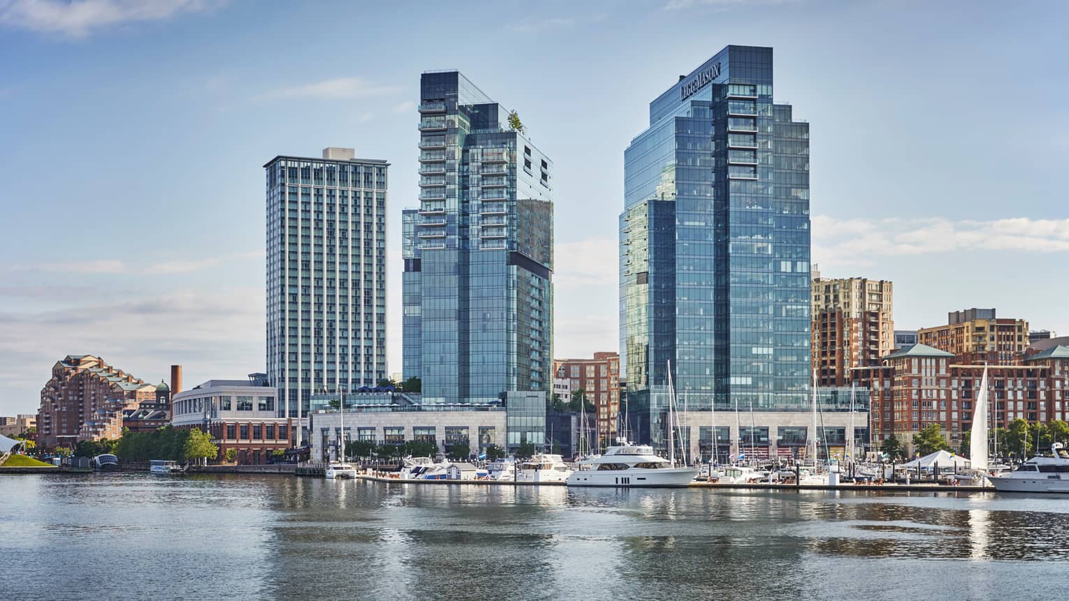 Tall glass buildings along Baltimore skyline