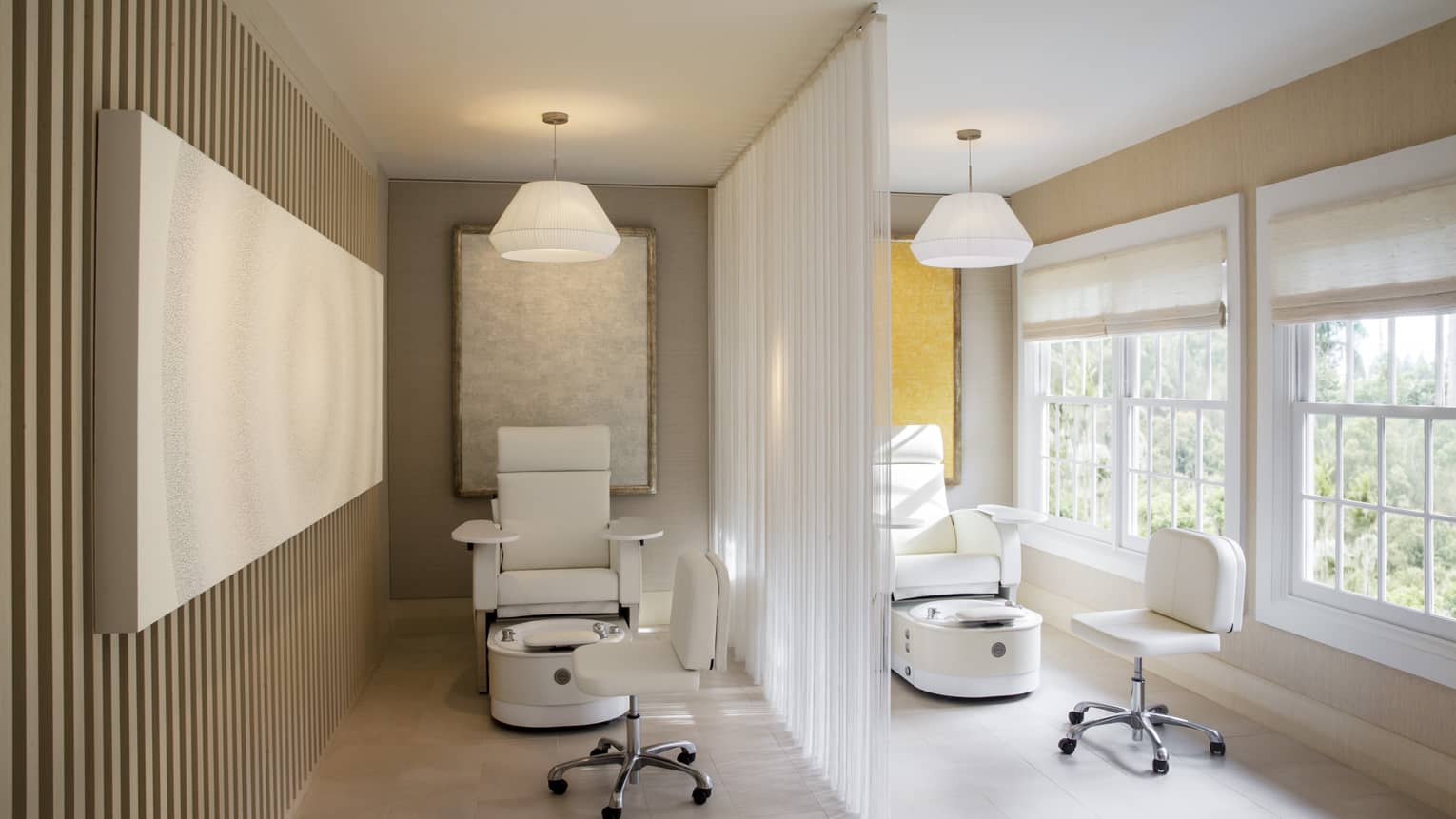 Two pedicure chairs in the spa at Sensei Lanai, A Four Seasons Resort