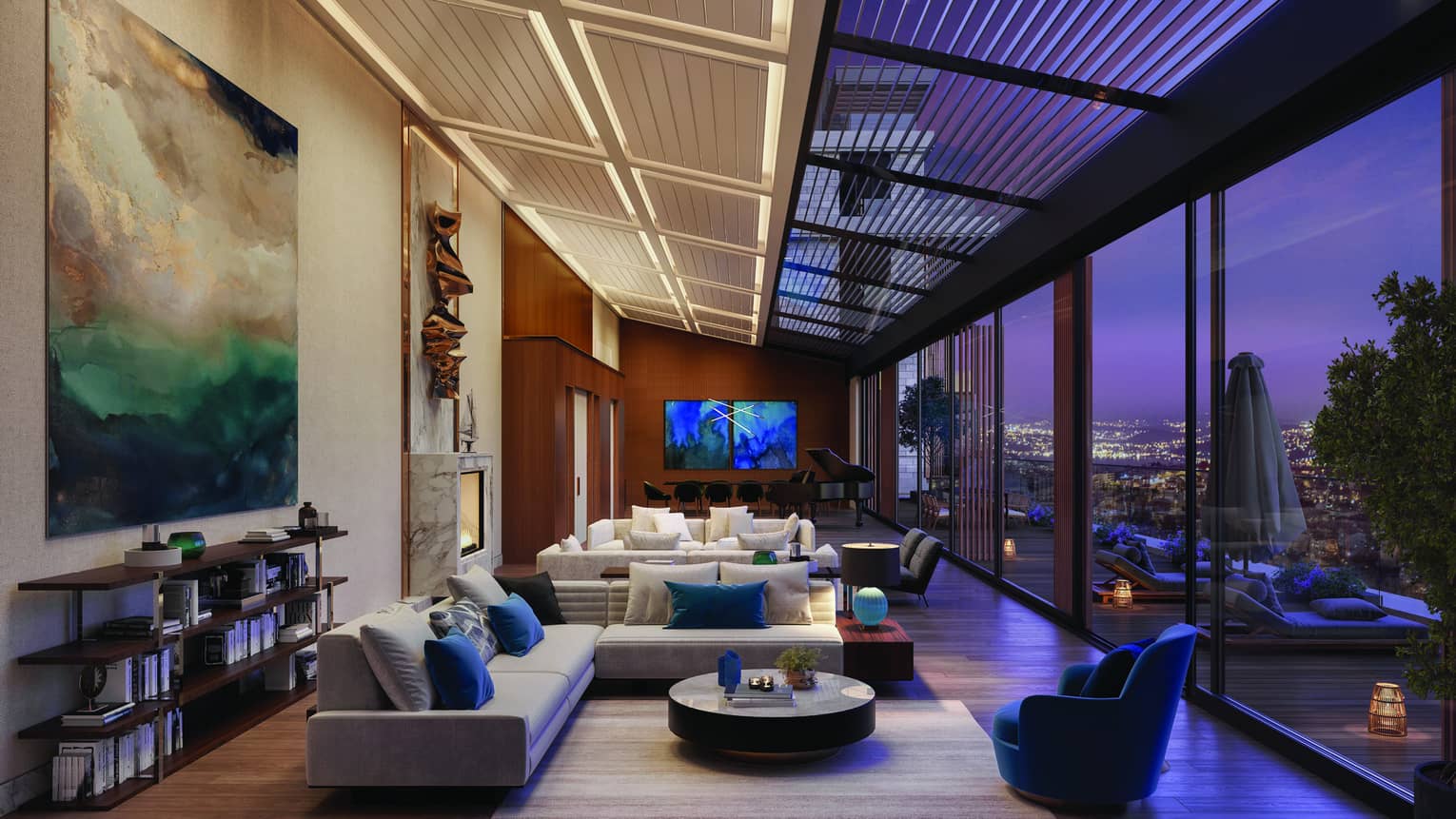 Rendering of residence interior and terrace