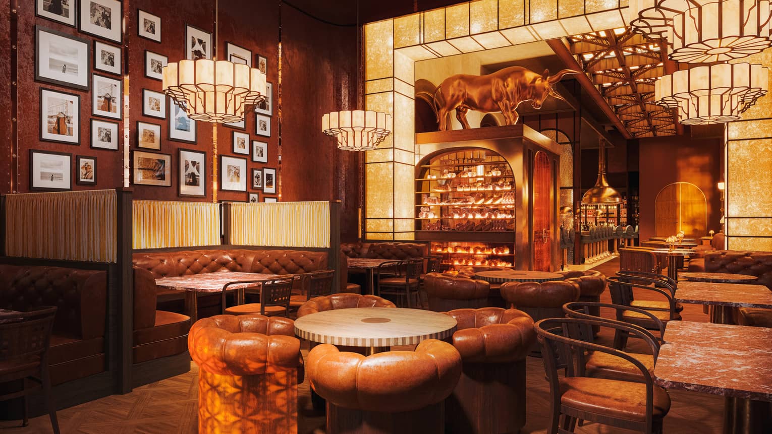 Lounge with leather seating and dim lighting