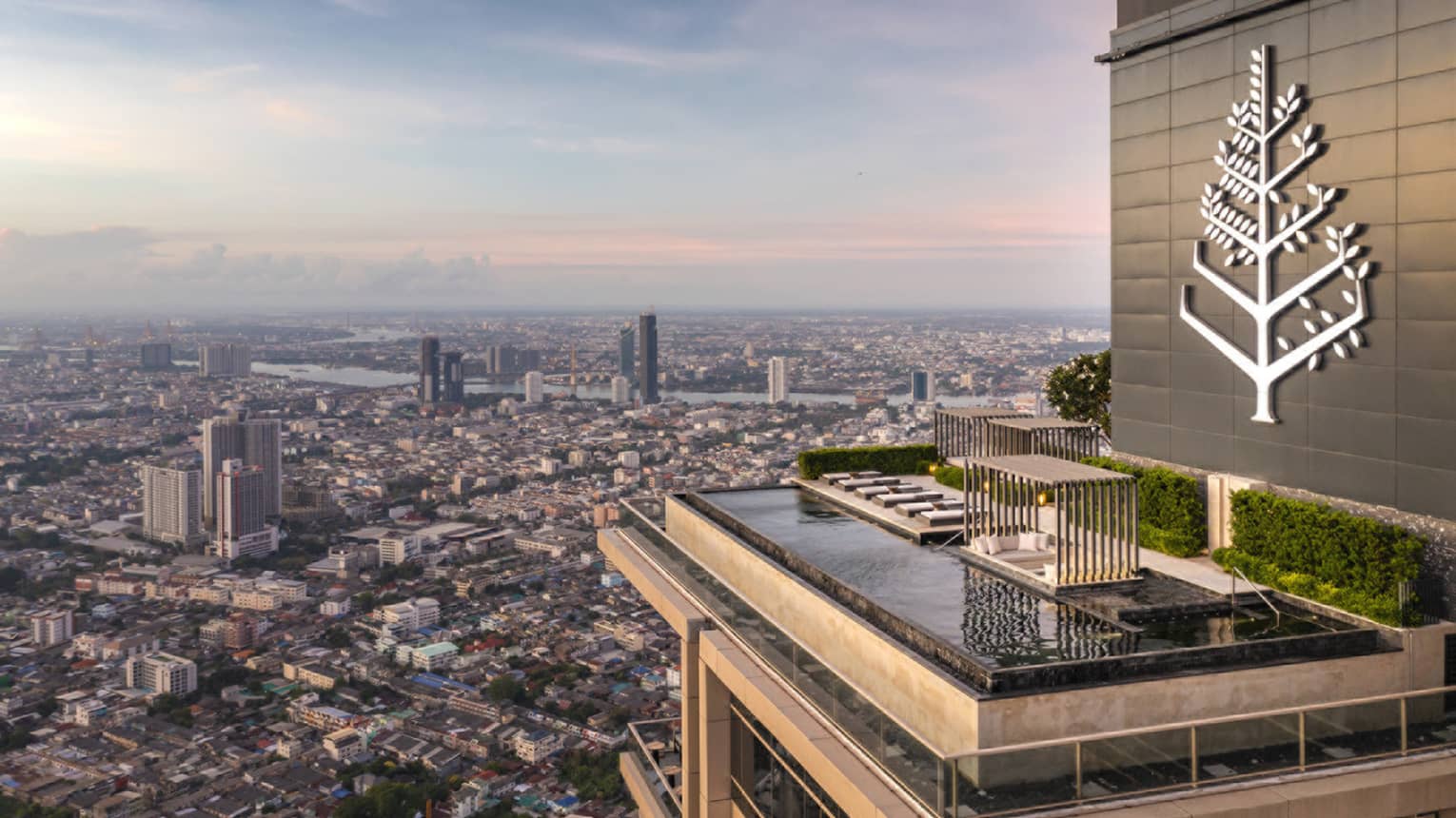 Rendering of hotel rooftop and skyline