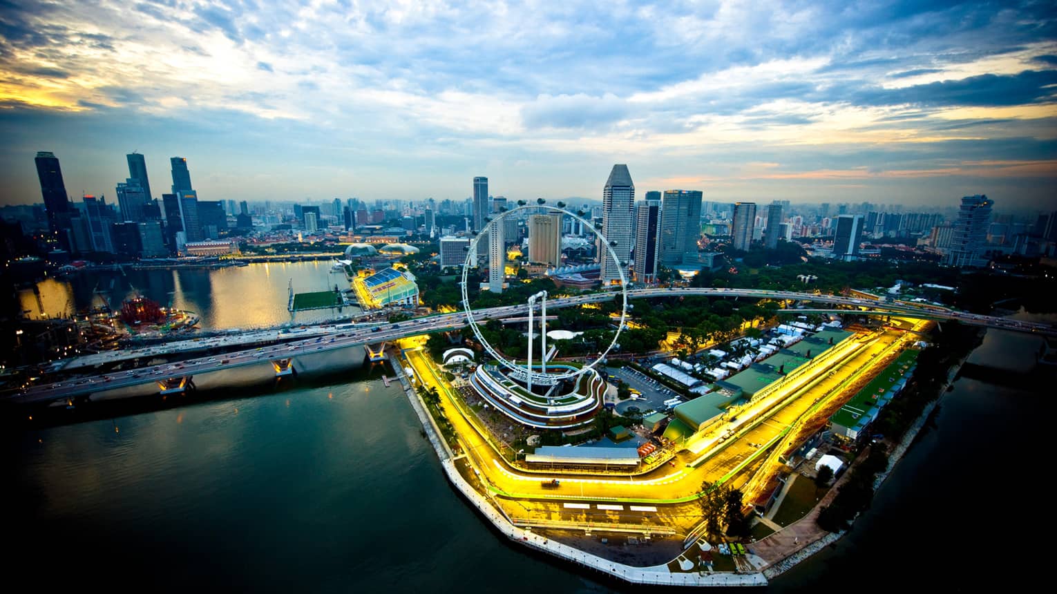 ,An aerial view of Singapore in the evening