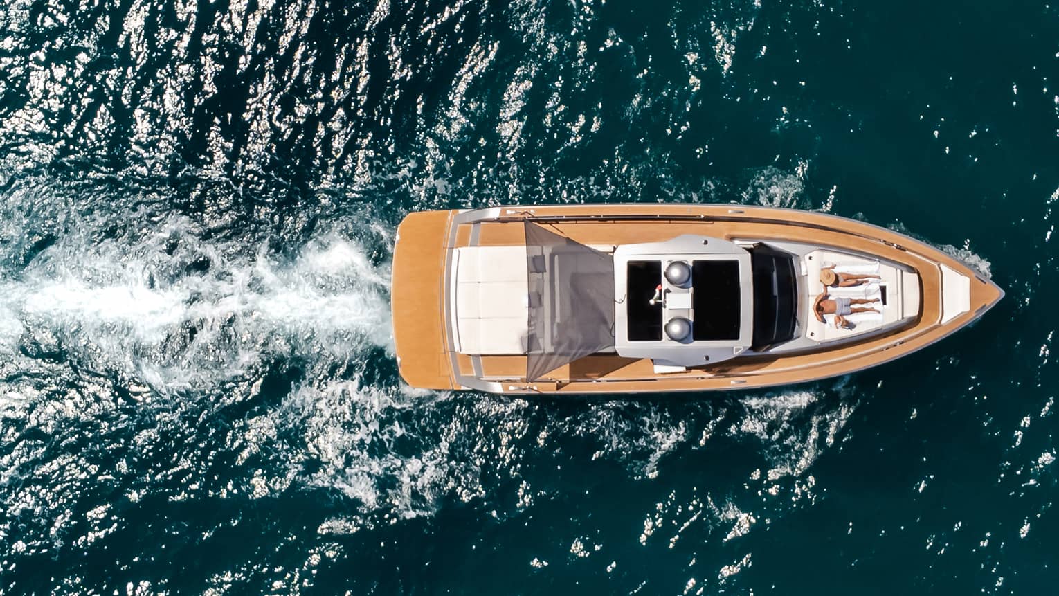 Aerial view of a private yacht at sea