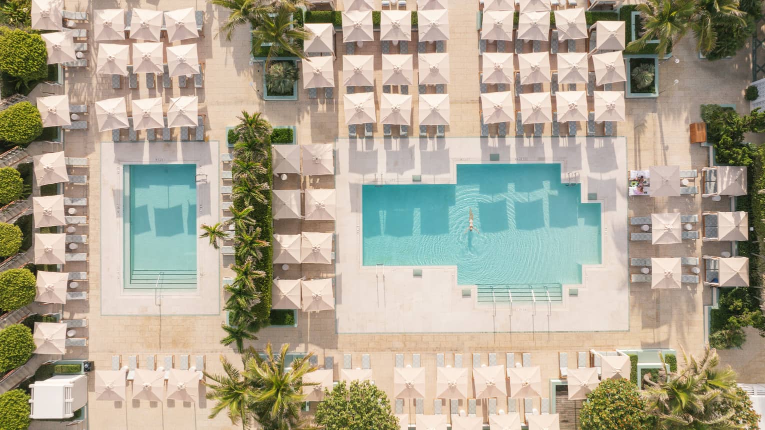 Aerial view of two resort pools