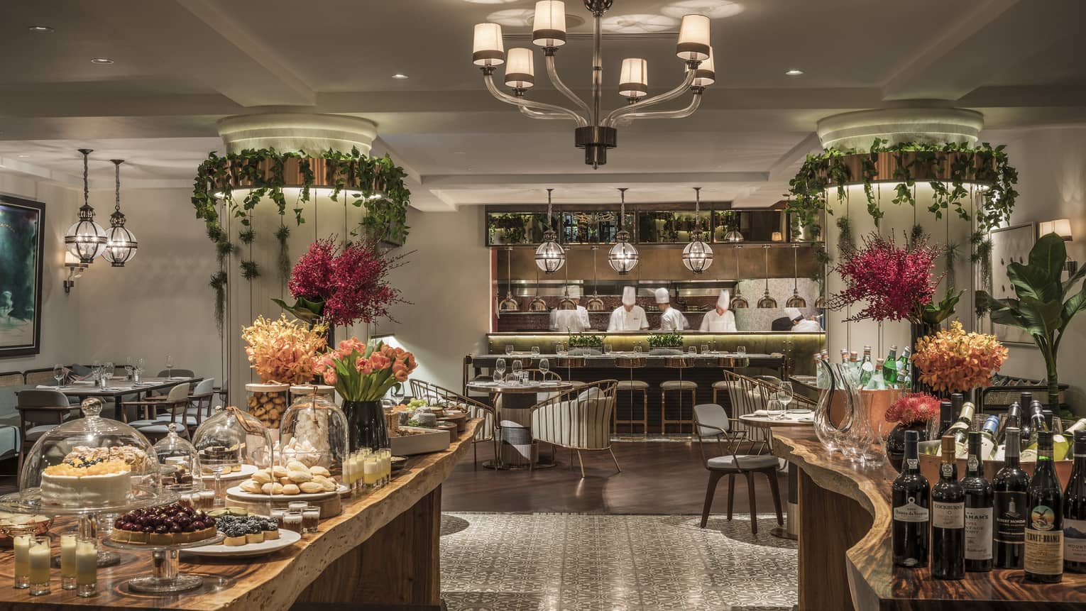 The One Ninety Restaurant, a lush, botanical-inspired modern Asian brasserie serving wine and assorted pastries