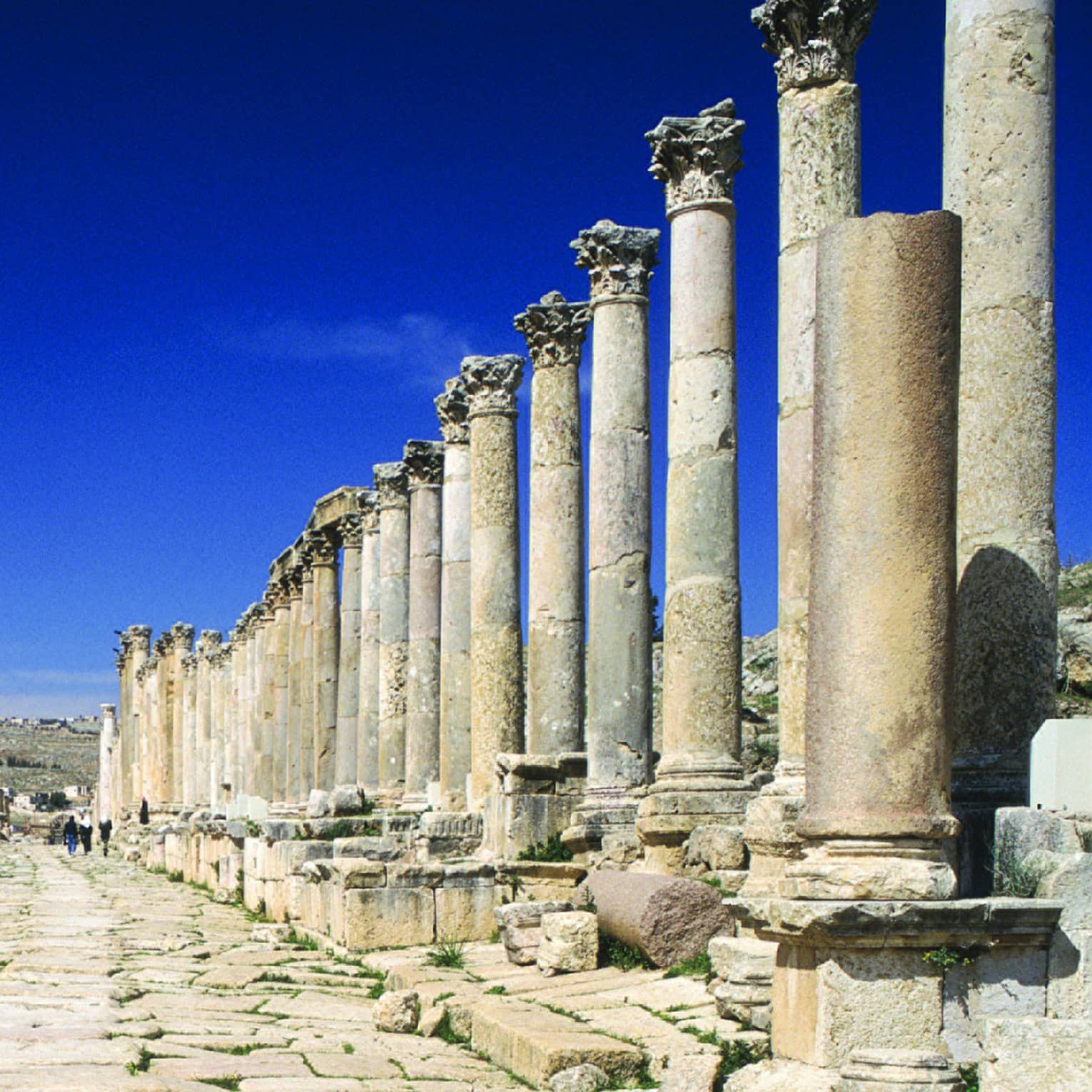 A series of pillars aligning a stone walkway.
