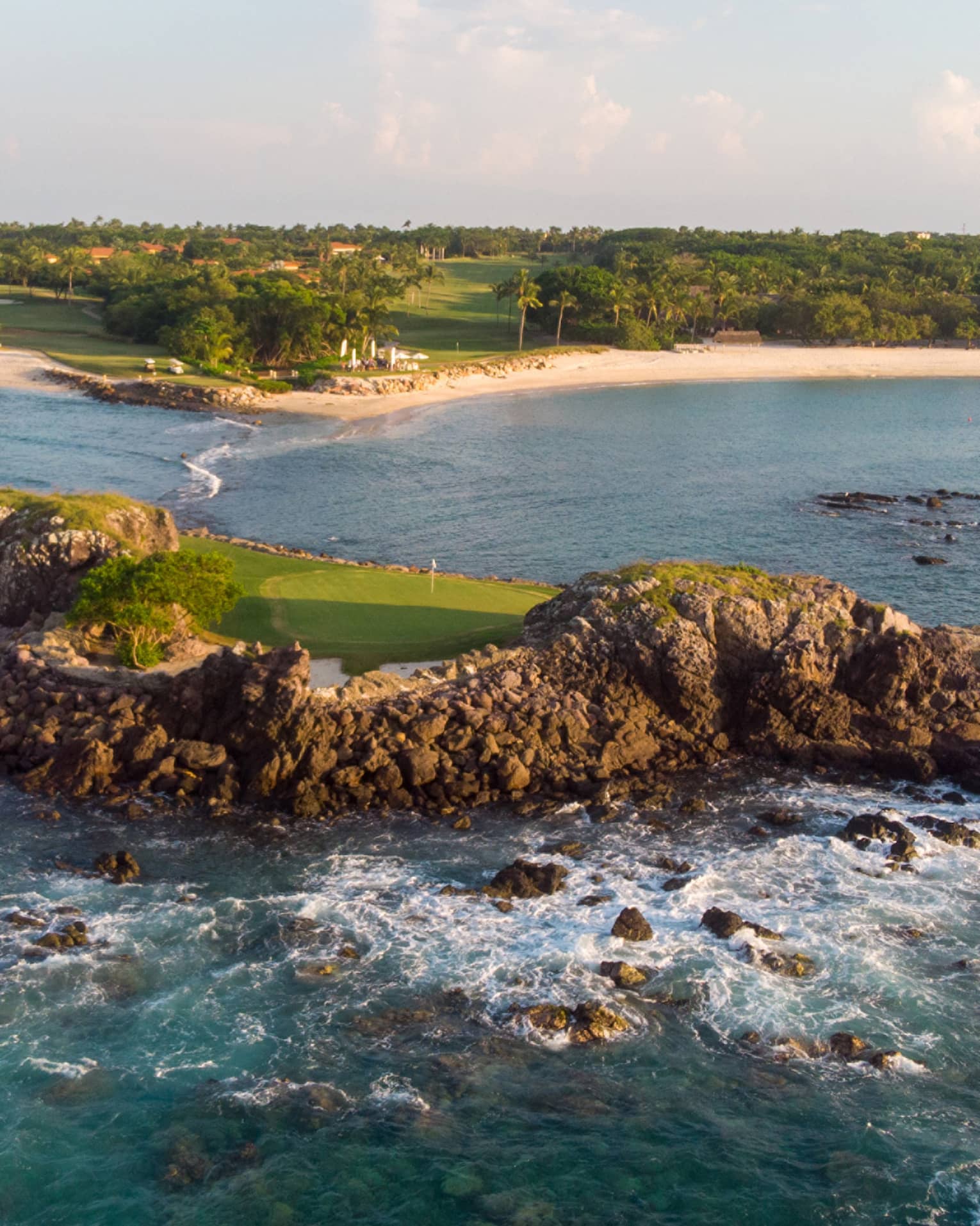 A special golf hole on a small island off the rest of the gold course.