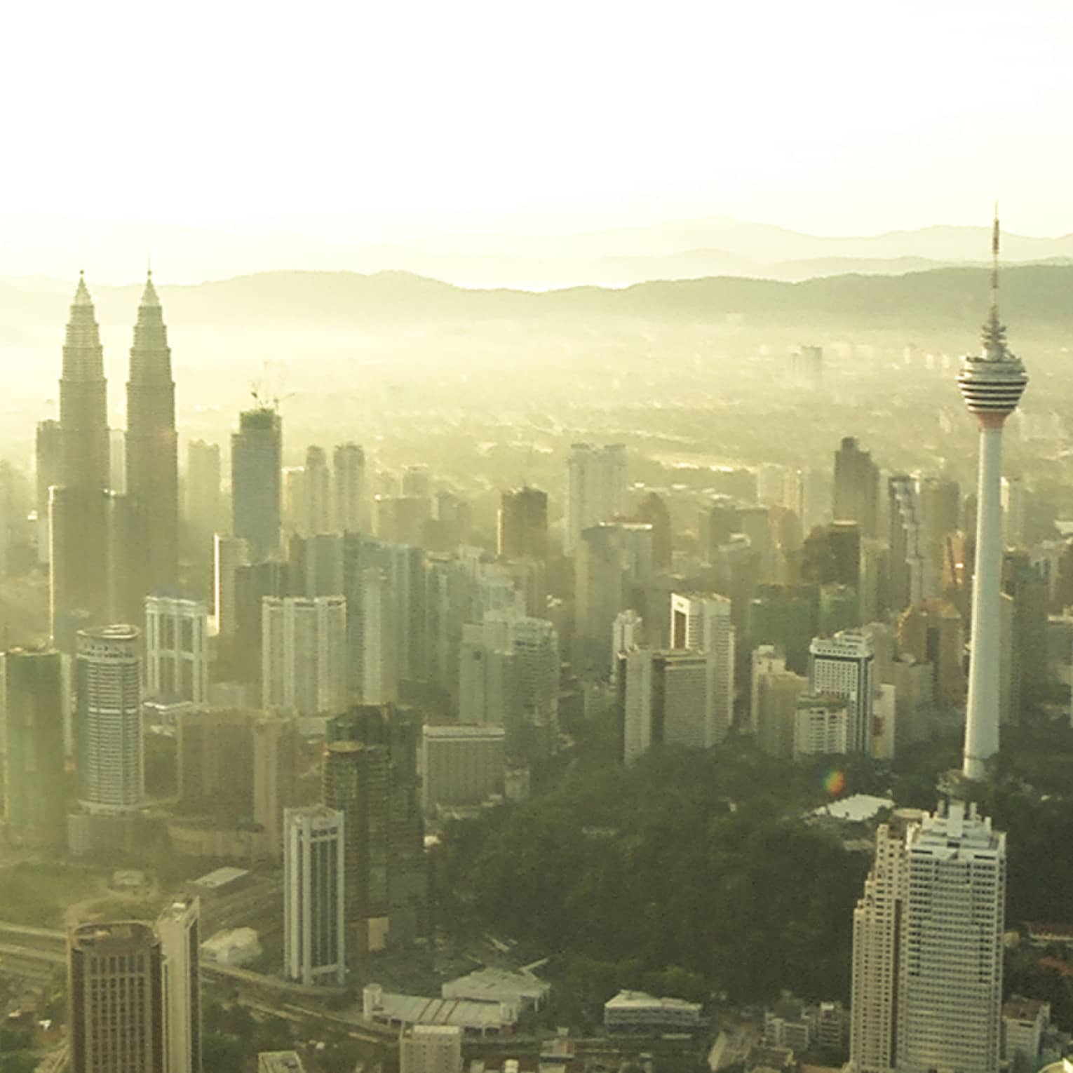 An aerial view of skyscrapers in kuala lumpur
