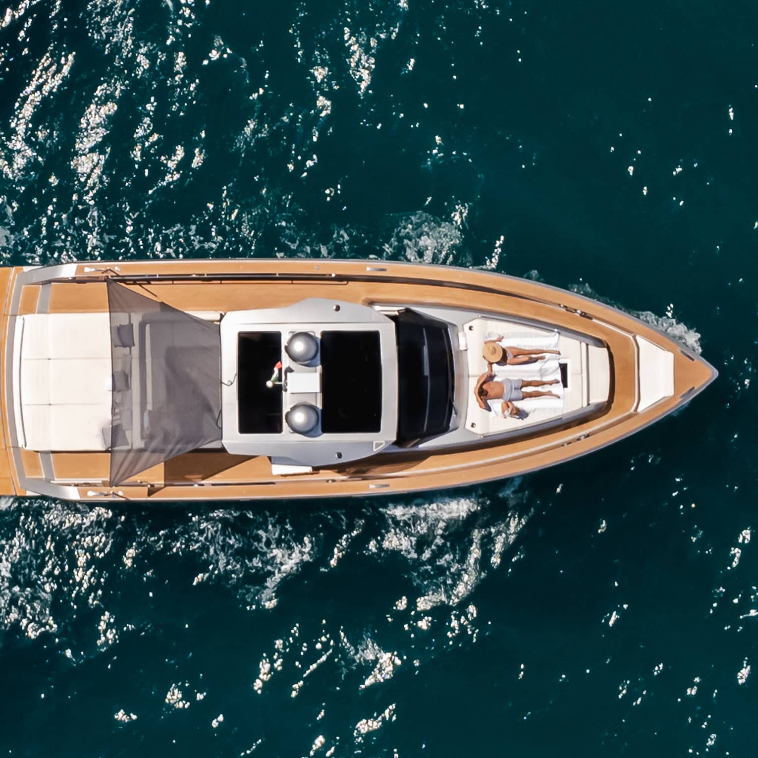 Aerial view of a private yacht at sea