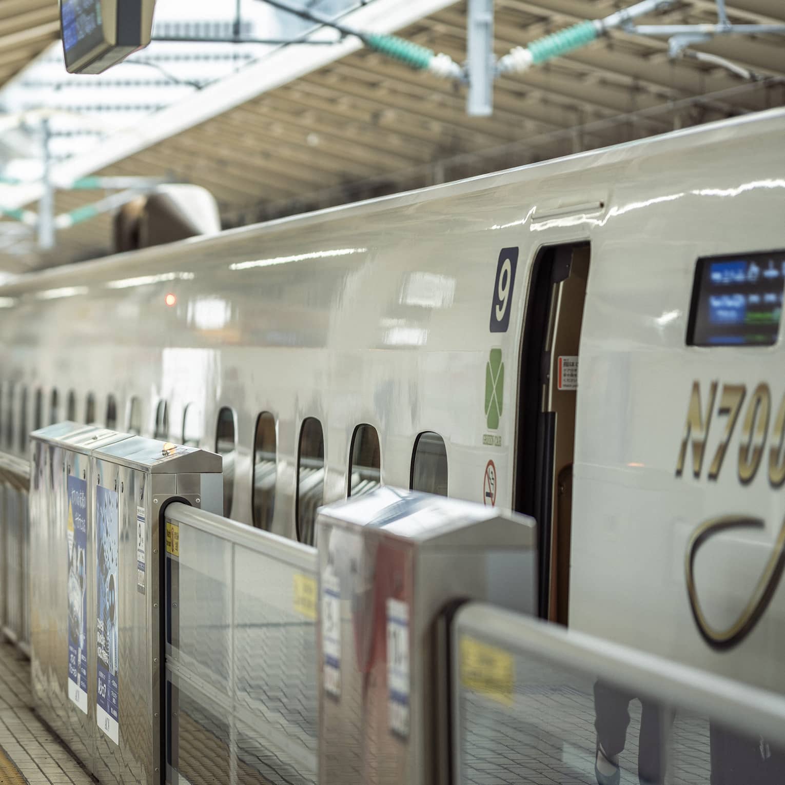 Train station greeter walks with female guest along the train platform