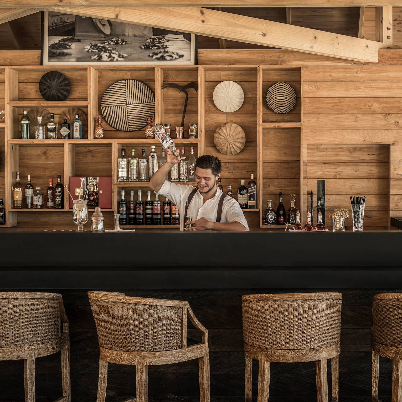 Beach Bar with wood-accented ceiling and walls