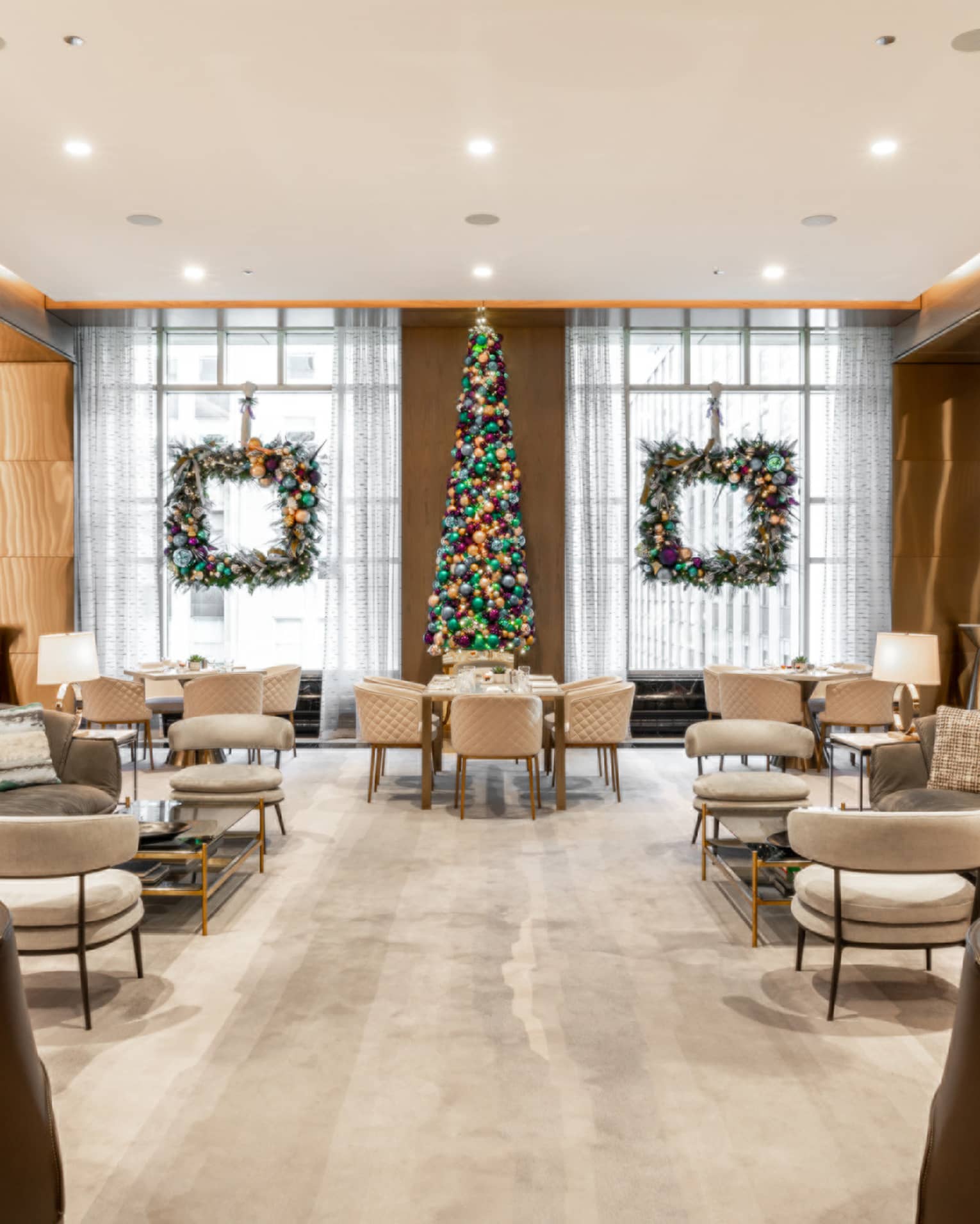 The interior of a lounge or dining outlet.