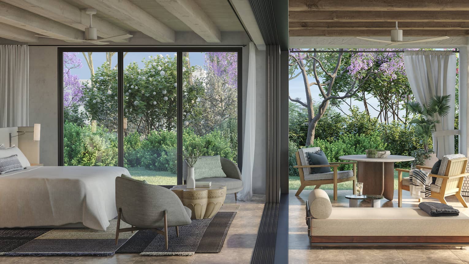 Bedroom opening up to ocean-view terrace