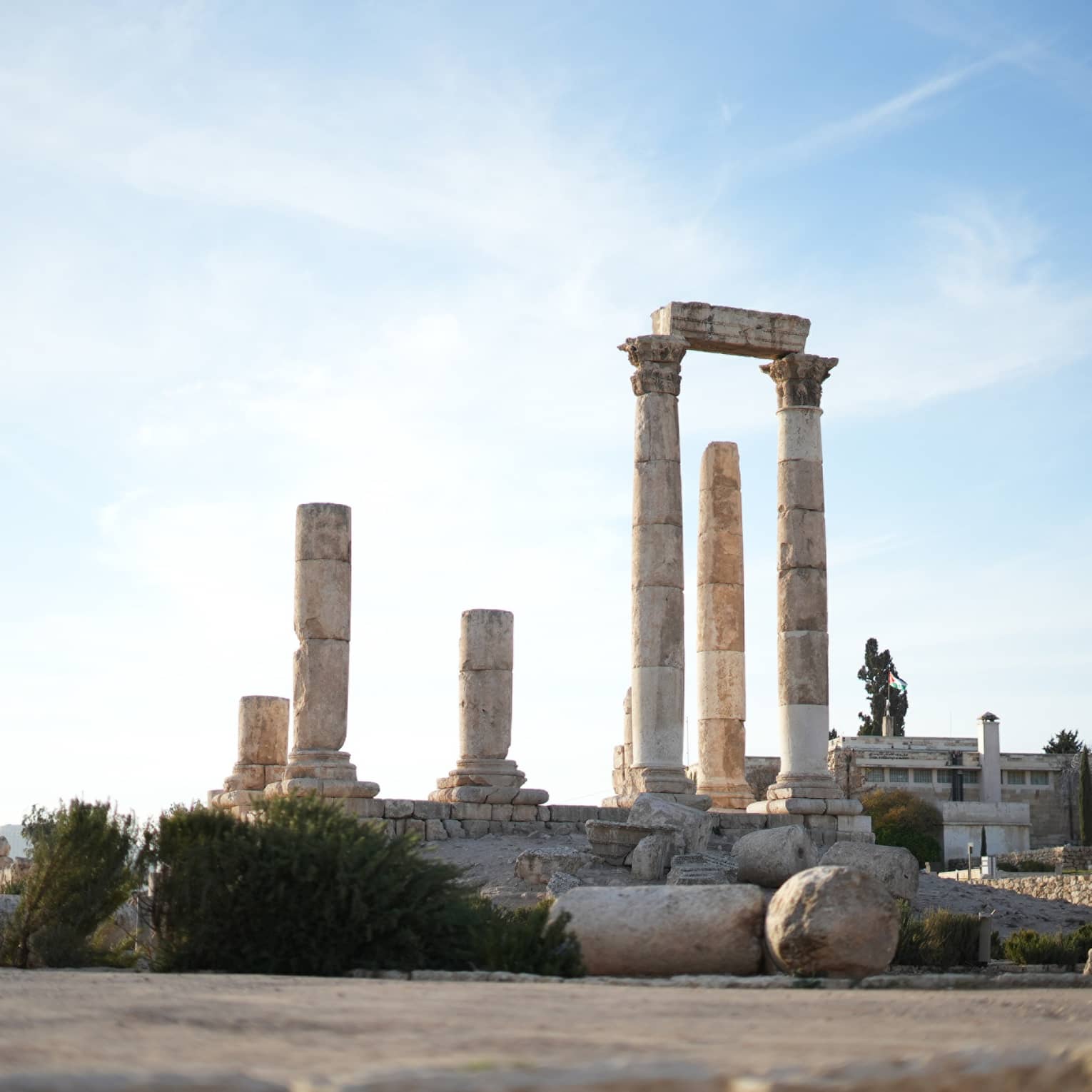 View of stone pillars at an archaeological site