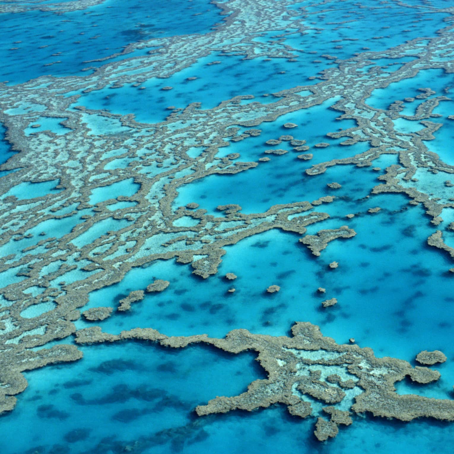 Aerial view of turquoise sea reefs