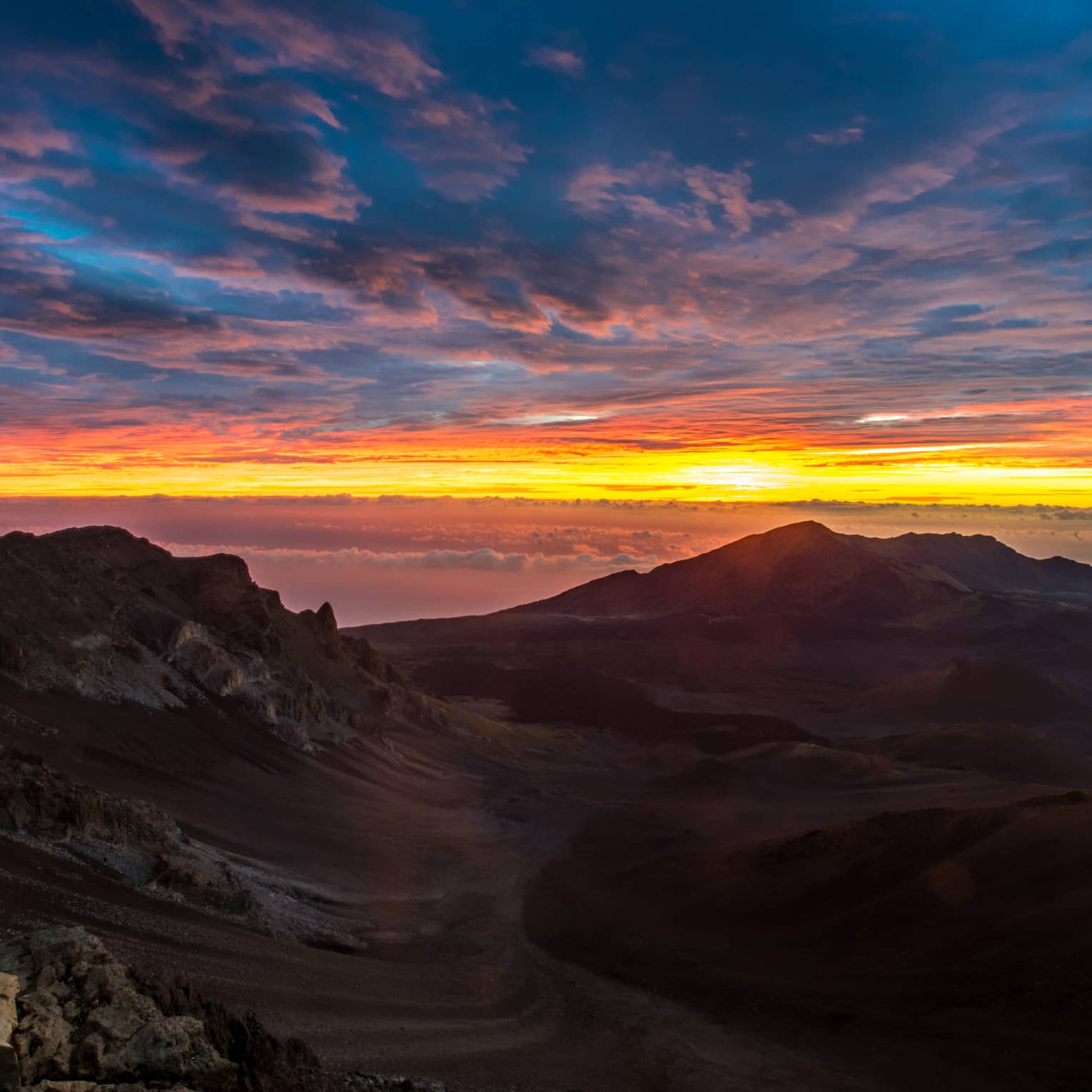 A sunrise over mountains.