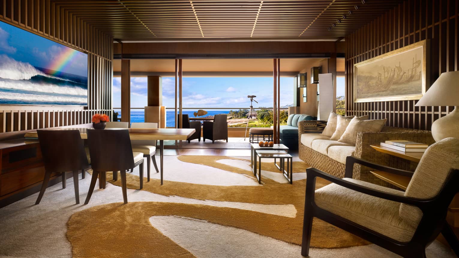 Living area with walk-out ocean-view terrace