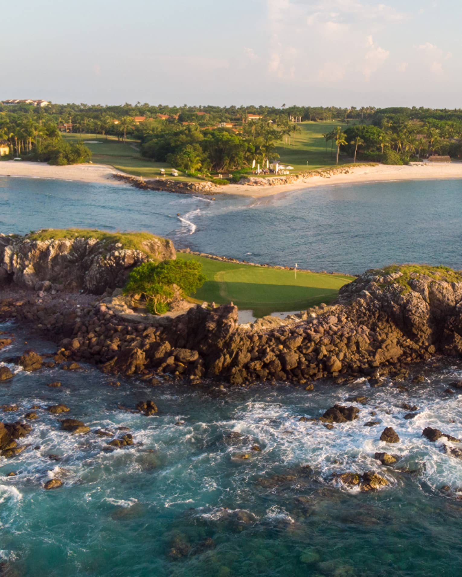 A special golf hole on a small island off the rest of the gold course.
