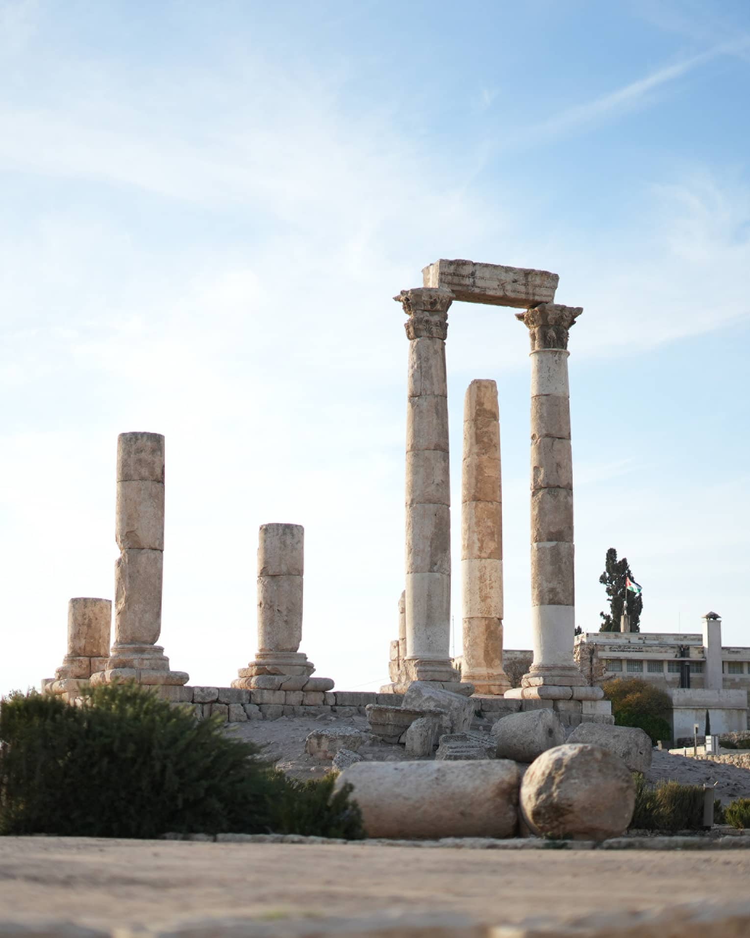 View of stone pillars at an archaeological site