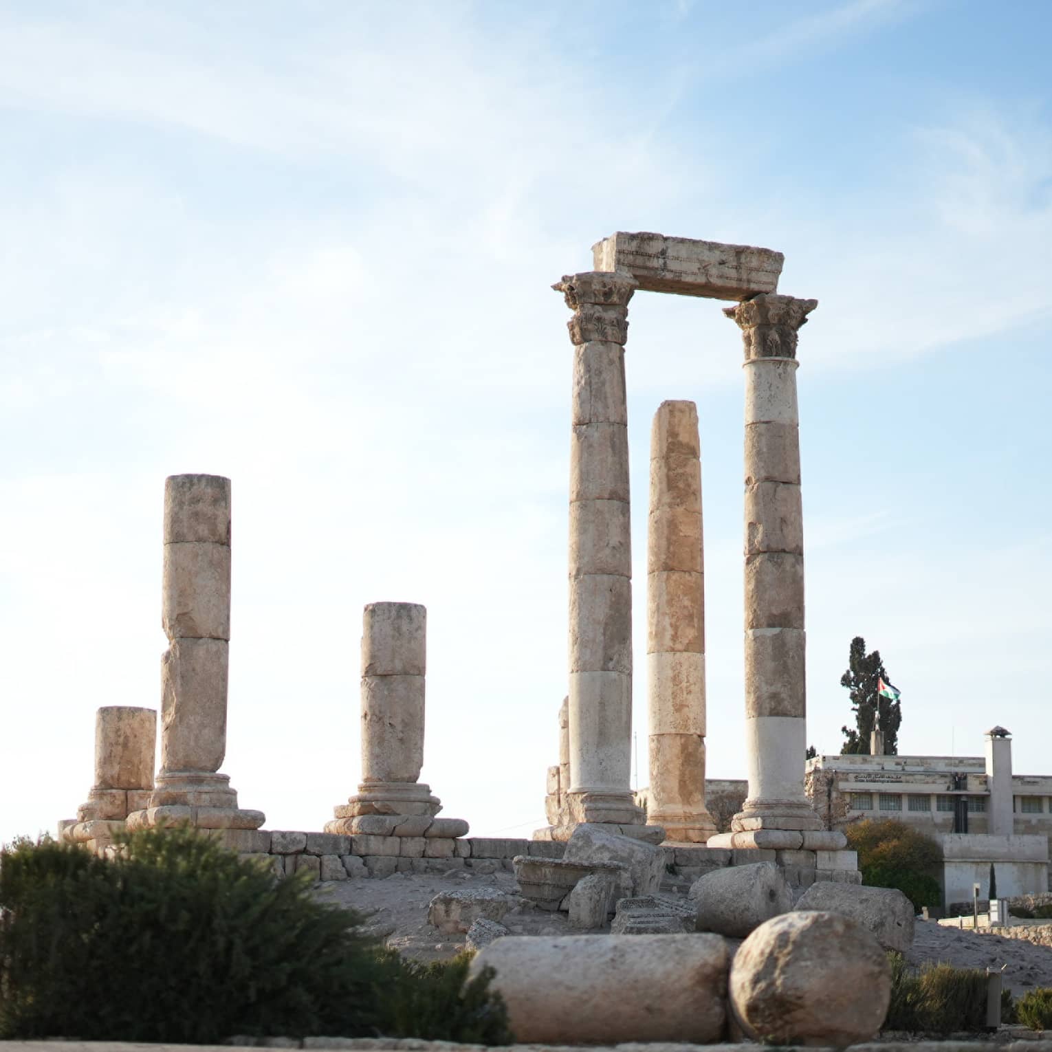 View of stone pillars at an archaeological site