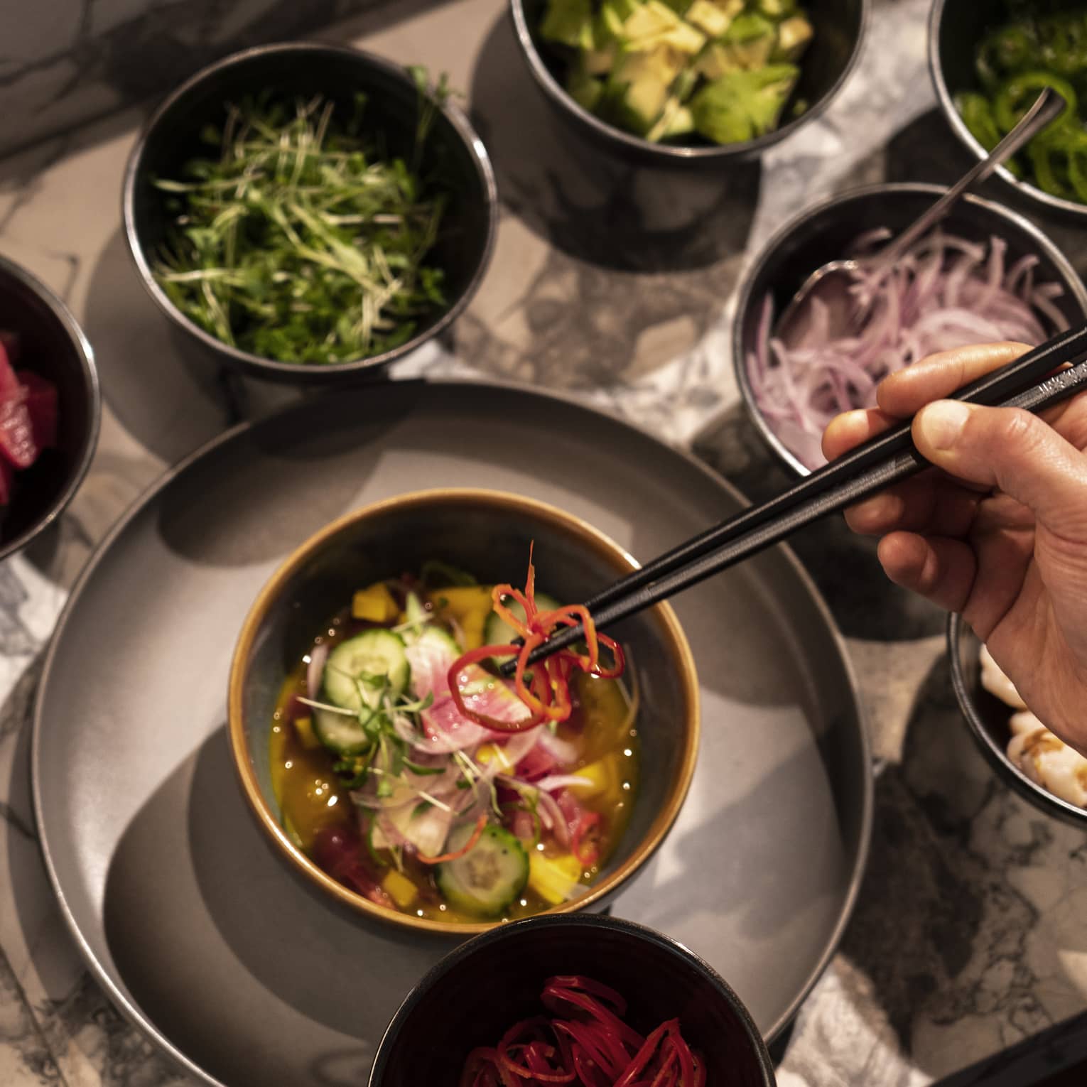 An assortment of ingredients for a salad.