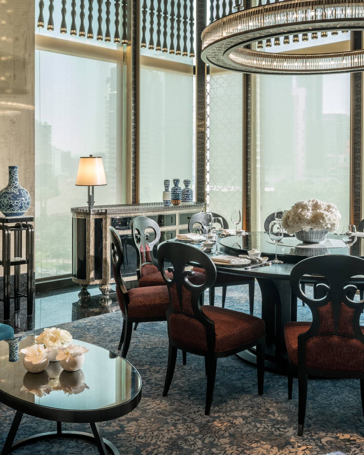 Yun House Private Dining table with a view to the city