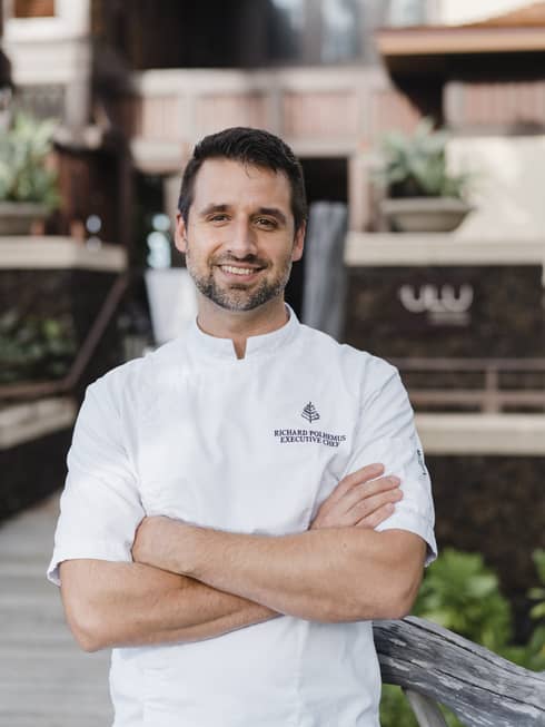 Portrait photo of Chef Richard Polhemus wearing uniform with arms crossed