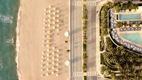 Aerial view of a beachfront resort