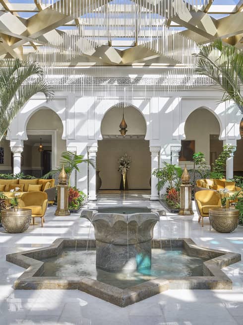 Light-filled atrium lobby of luxury Rabat hotel