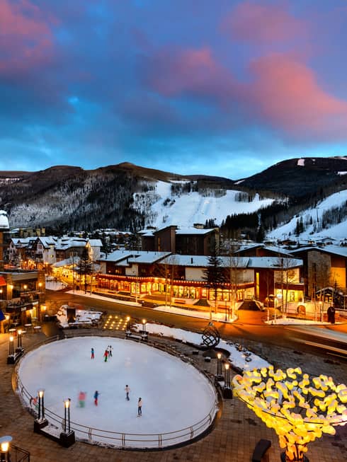 Nightime bird’s-eye view of Vail Village
