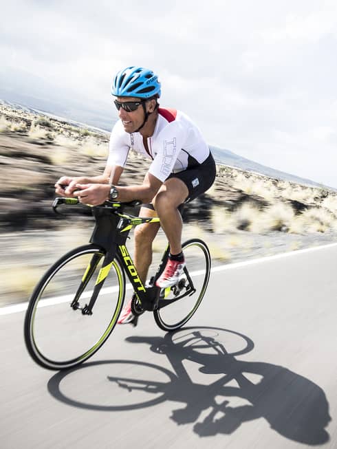 Dave Scott Triathlon camp biker on a Hualalai road