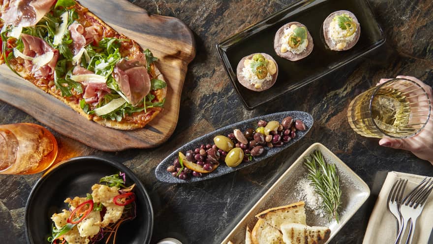 Food details from the Grain Bar, including pita bread, olives, flat breads and more