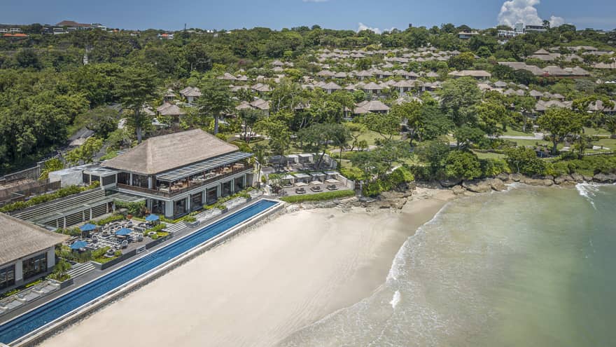 Aerial view of Resort with shoreline visible